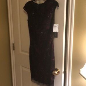 Aiden Mattox Black Burgundy Lace Sequined Dress